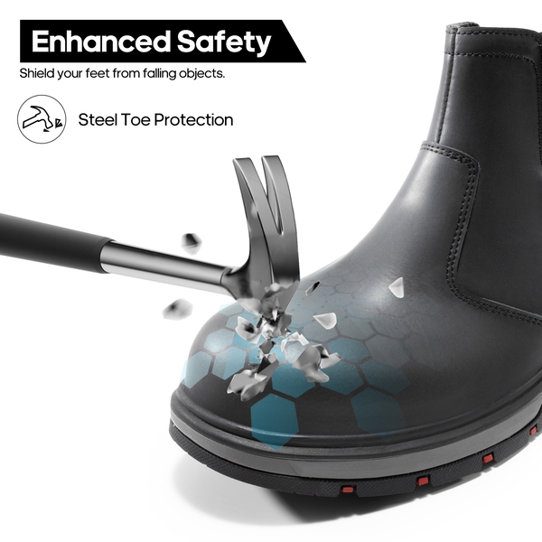Men's Slip-On Steel Toe Chelsea Work Boots - BLACK - 1